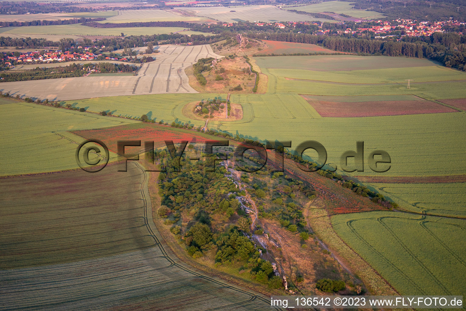 Aerial view of Warnstedt Devil's Wall from the west in Thale in the state Saxony-Anhalt, Germany
