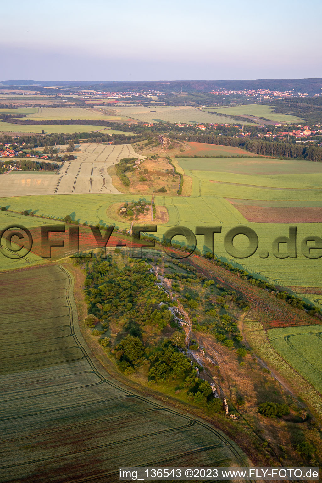 Aerial photograpy of Warnstedt Devil's Wall from the west in Thale in the state Saxony-Anhalt, Germany