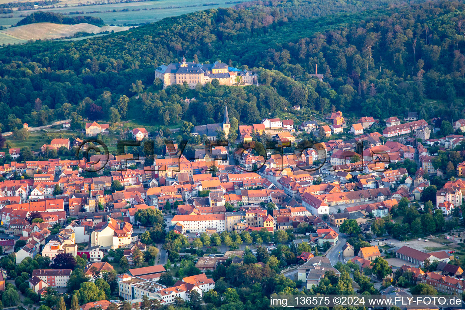Aerial view of Castle hotel Blankenburg in Blankenburg in the state Saxony-Anhalt, Germany