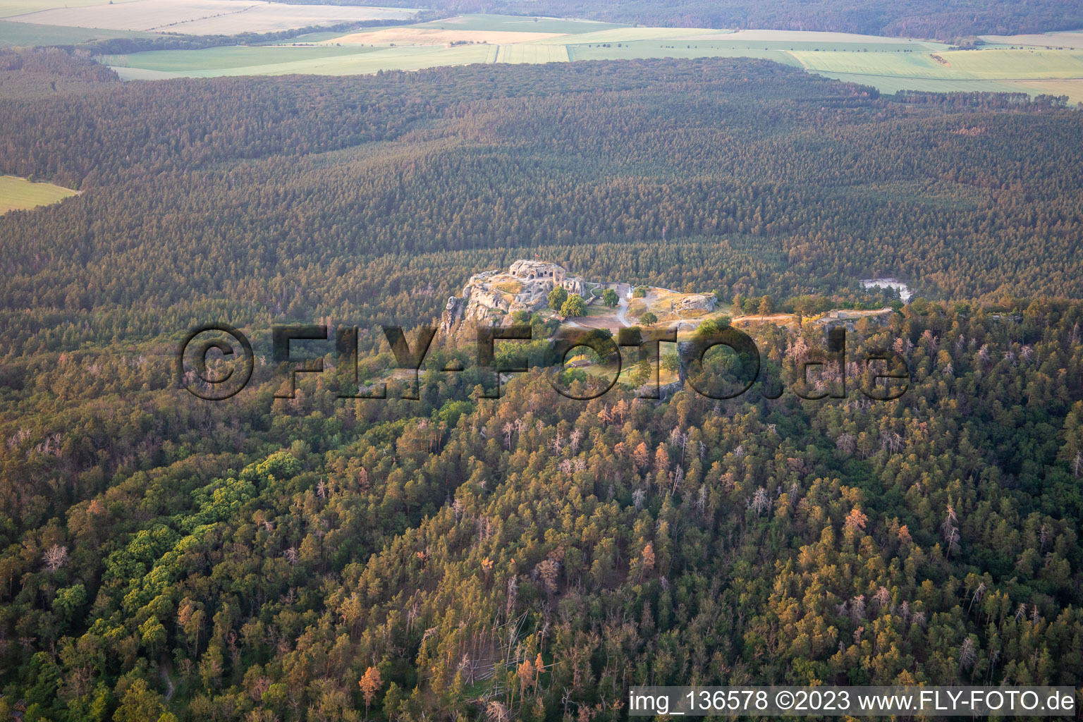 Aerial view of Regenstein Castle and Fortress in Blankenburg in the state Saxony-Anhalt, Germany