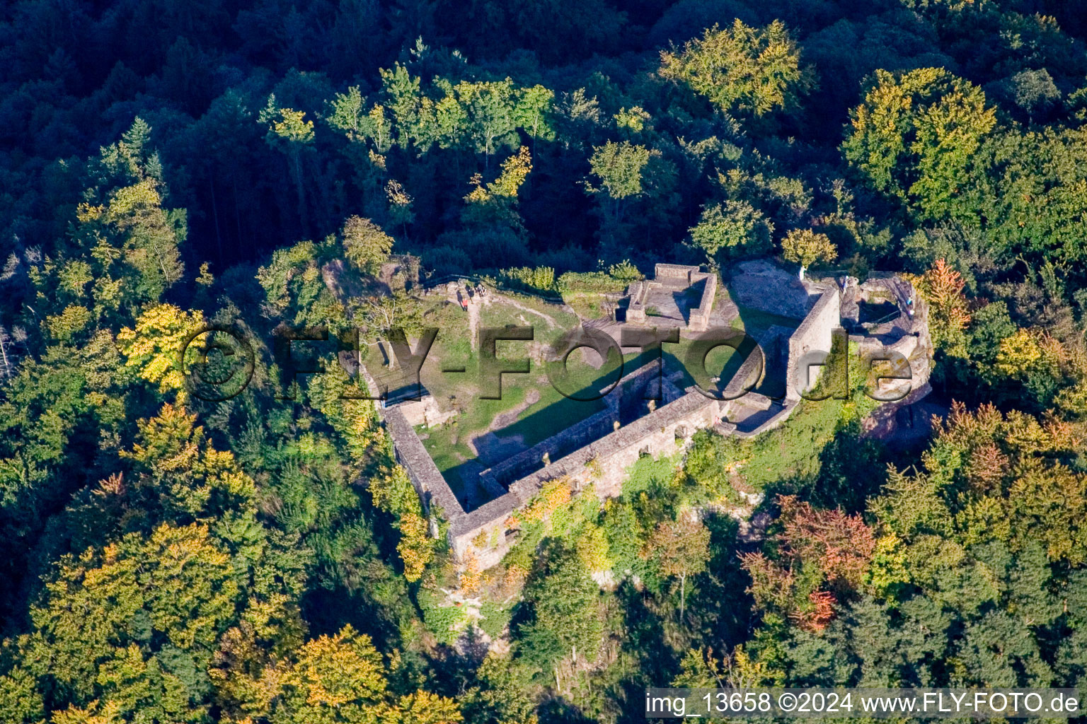 Aerial view of Lindelbrunn ruins in Darstein in the state Rhineland-Palatinate, Germany