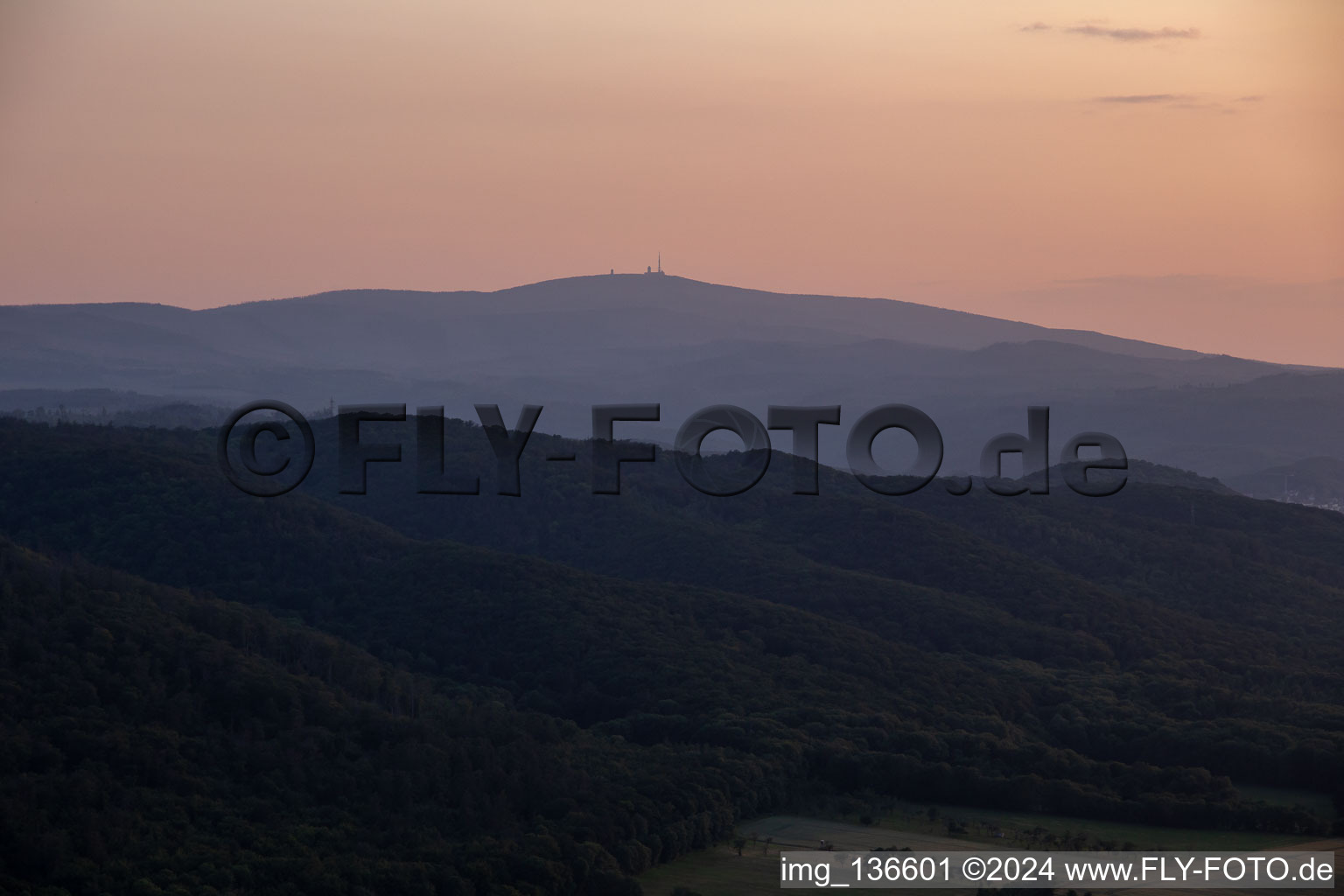 Brocken in the evening light in the district Schierke in Wernigerode in the state Saxony-Anhalt, Germany