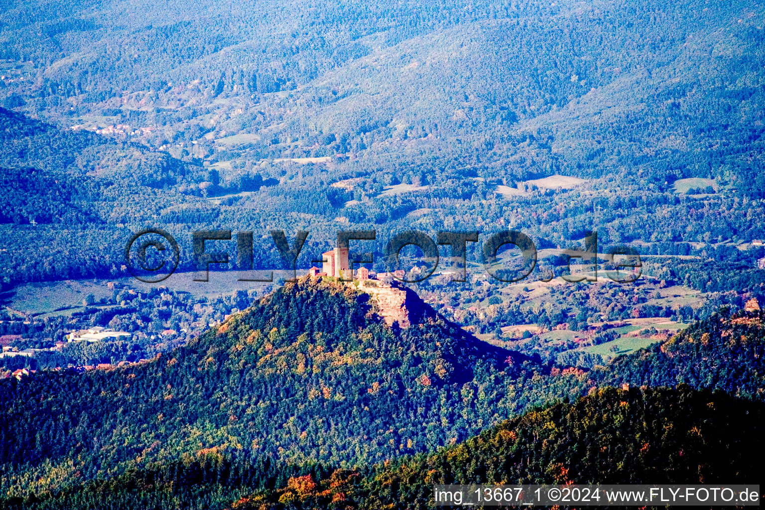 Trifels Castle from the southwest in the district Bindersbach in Annweiler am Trifels in the state Rhineland-Palatinate, Germany