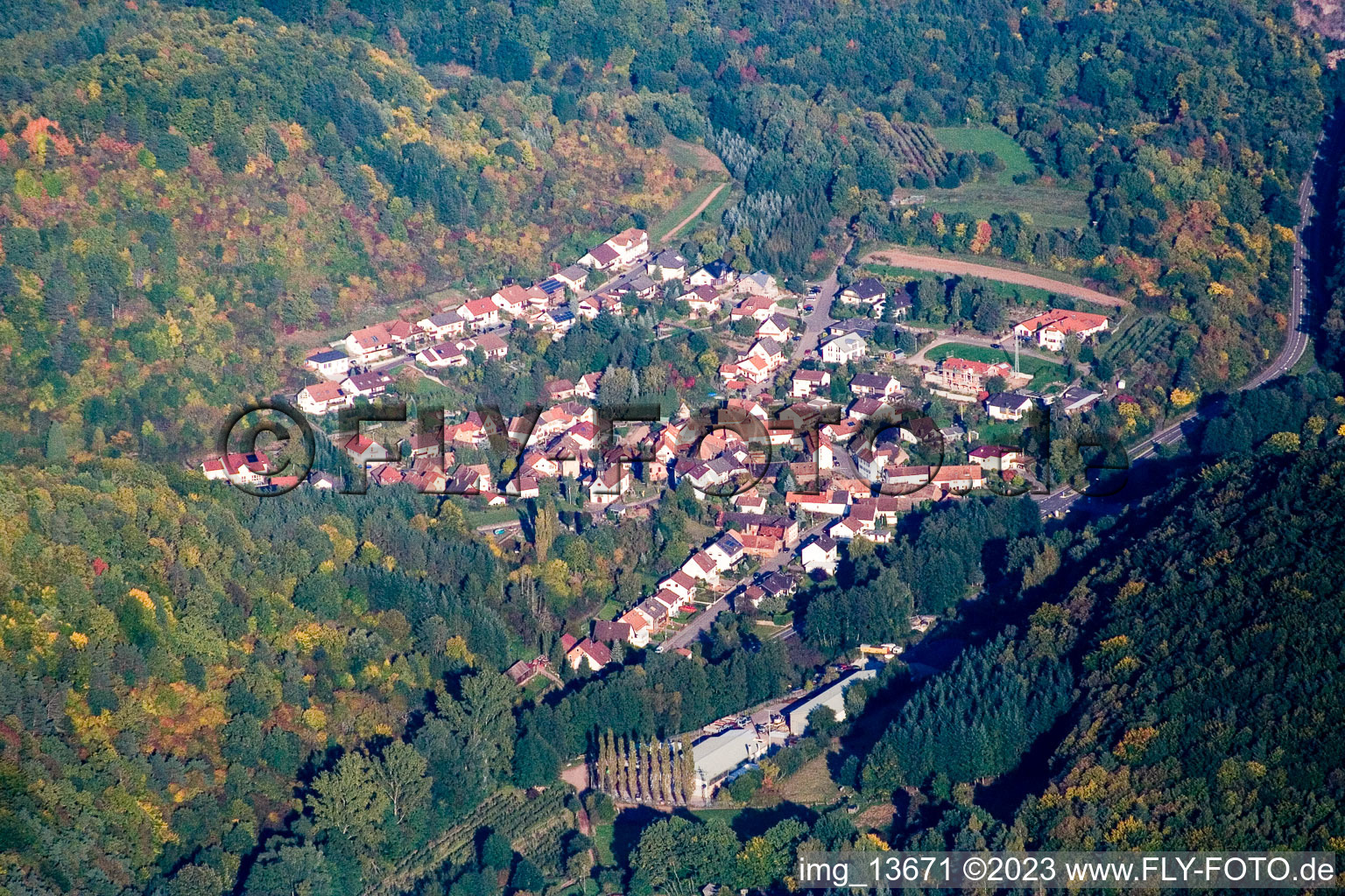 Waldhambach in the state Rhineland-Palatinate, Germany seen from above