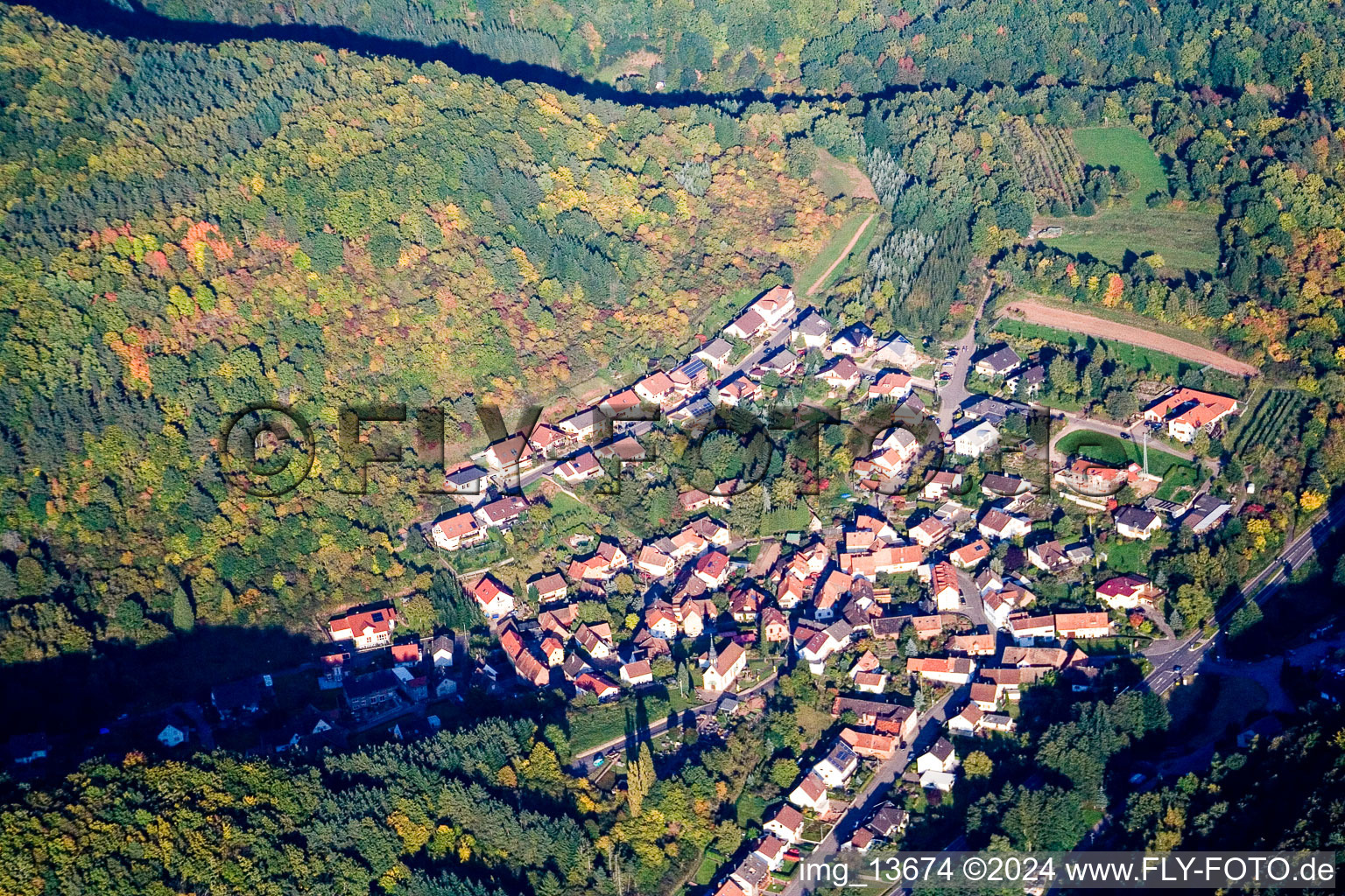 Bird's eye view of Waldhambach in the state Rhineland-Palatinate, Germany