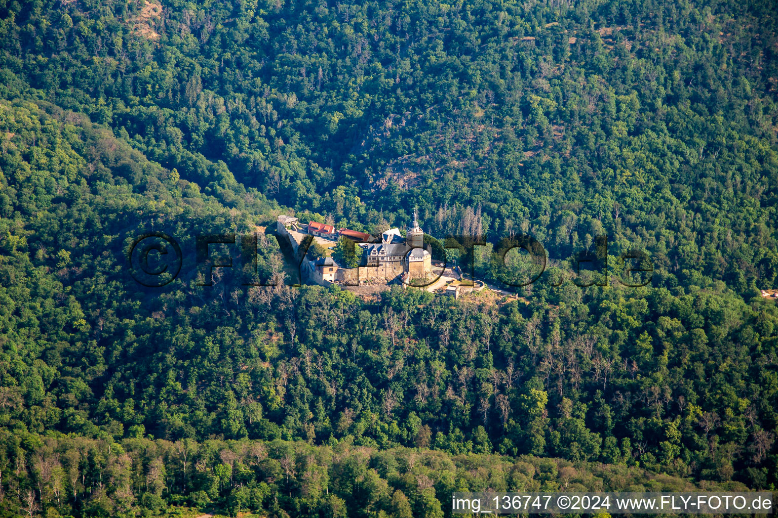 Aerial view of Castle Falkenstein (Resin) in the district Pansfelde in Falkenstein in the state Saxony-Anhalt, Germany