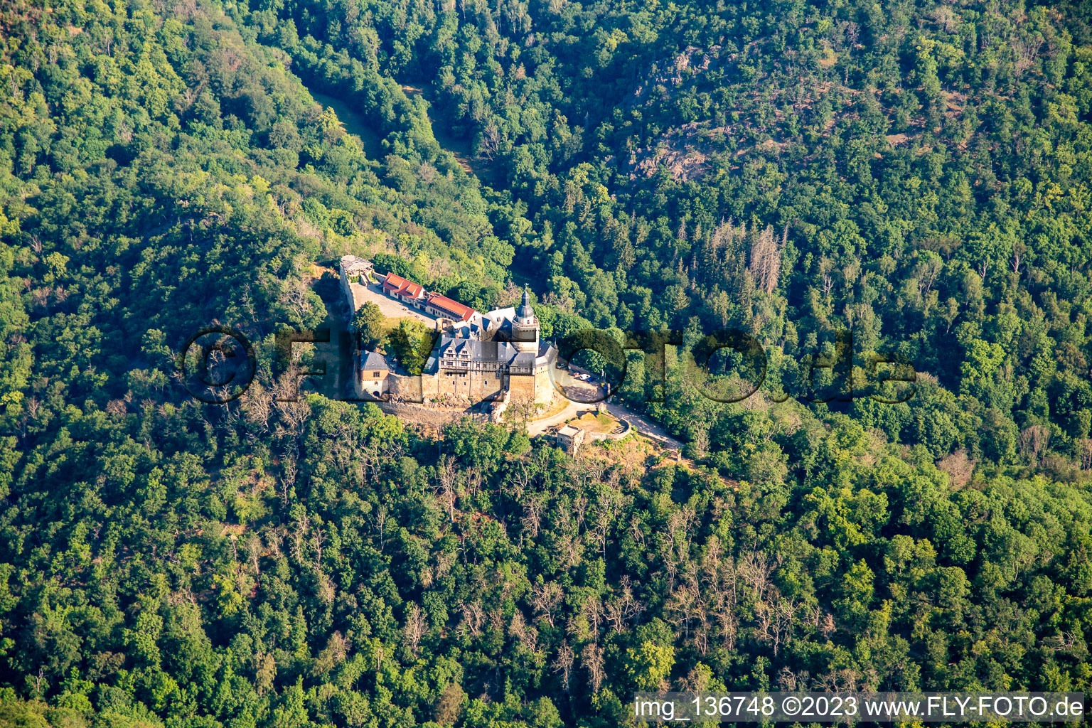 Aerial photograpy of Castle Falkenstein (Resin) in the district Pansfelde in Falkenstein in the state Saxony-Anhalt, Germany