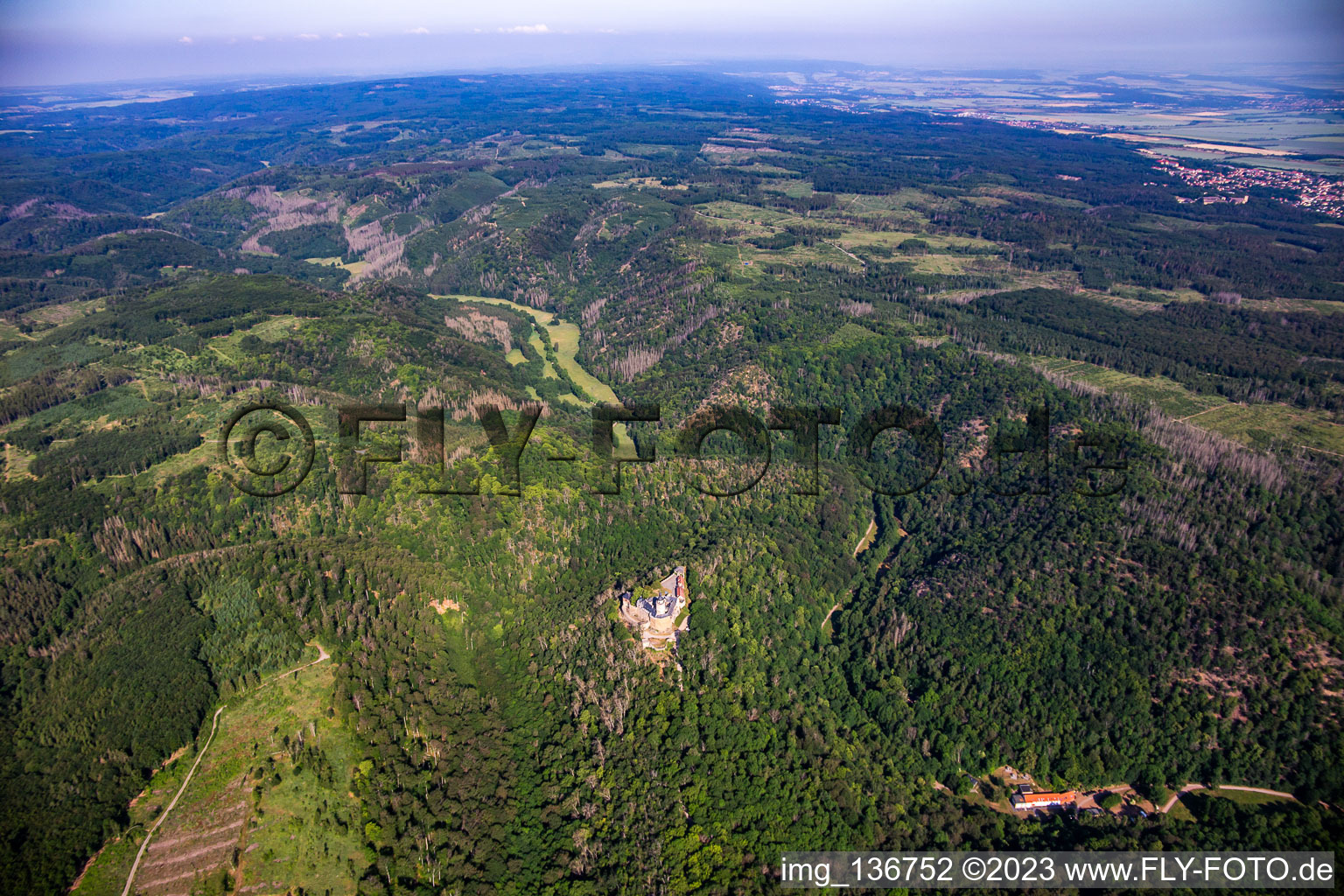 Castle Falkenstein (Resin) in the district Pansfelde in Falkenstein in the state Saxony-Anhalt, Germany out of the air