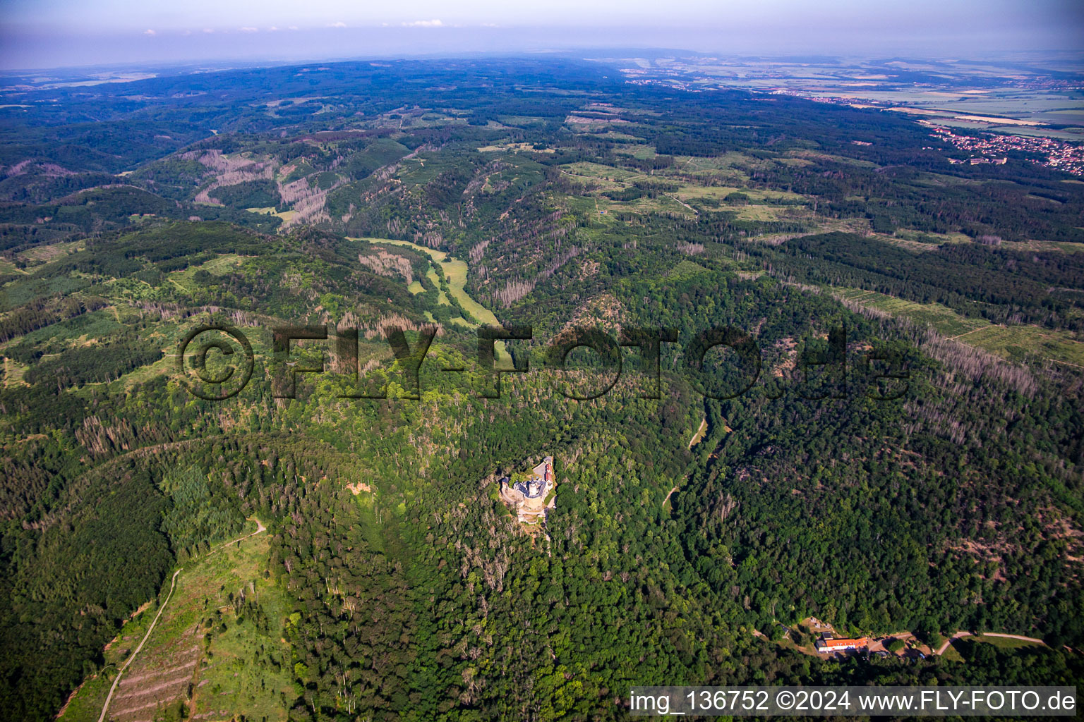 Castle Falkenstein (Harz) in the district Pansfelde in Falkenstein in the state Saxony-Anhalt, Germany out of the air