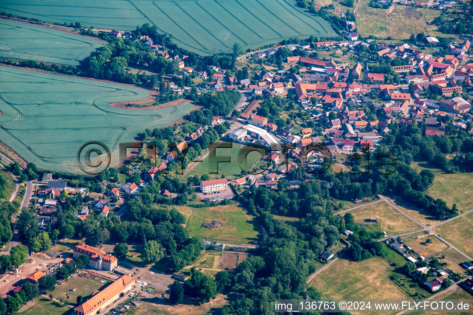 Sports field on the avenue in the district Meisdorf in Falkenstein in the state Saxony-Anhalt, Germany