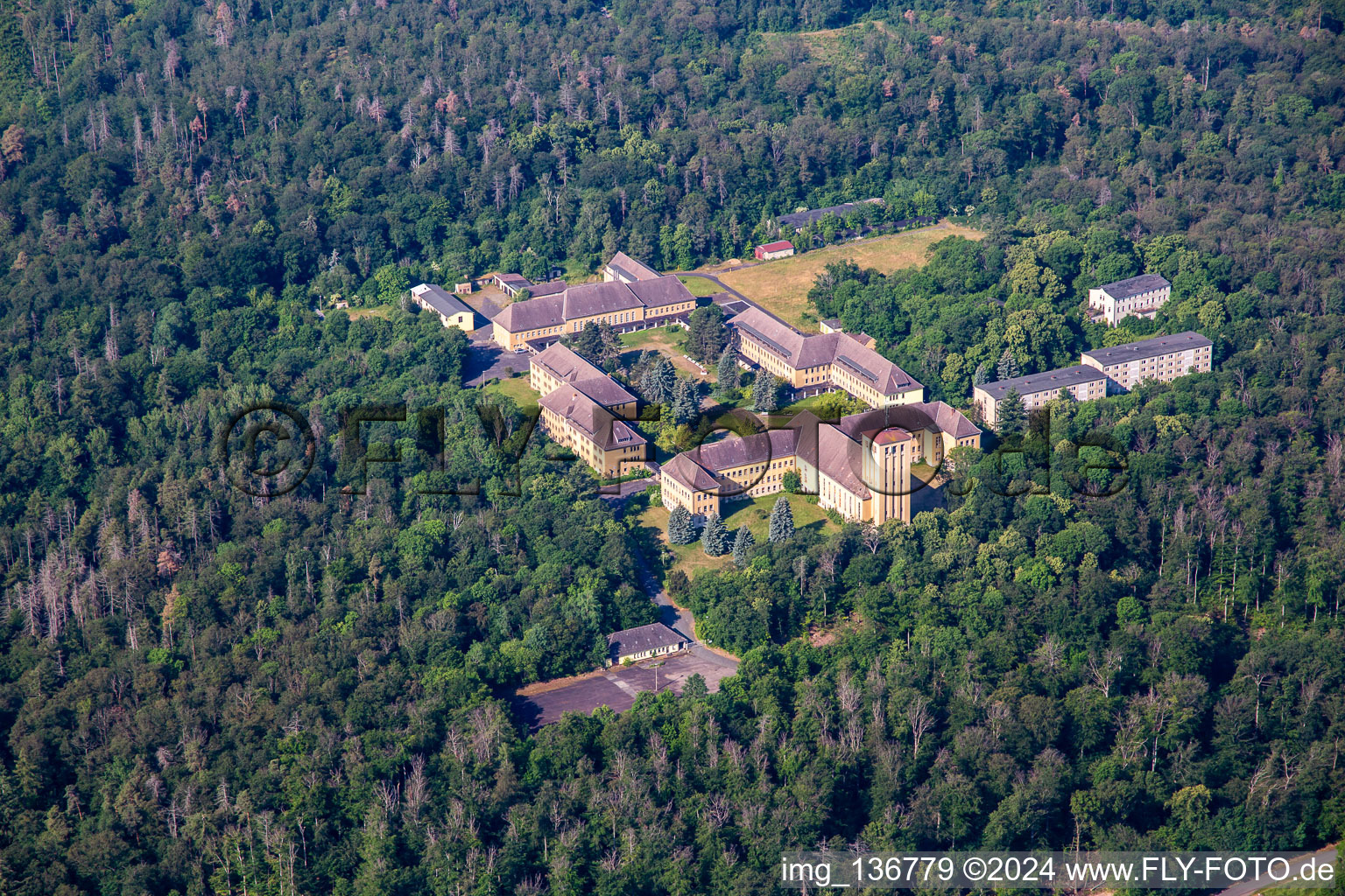 Aerial view of Training center Großer Ziegenberg, German-Chinese Football Academy GmbH and Kunststeich Ballenstedt in Ballenstedt in the state Saxony-Anhalt, Germany