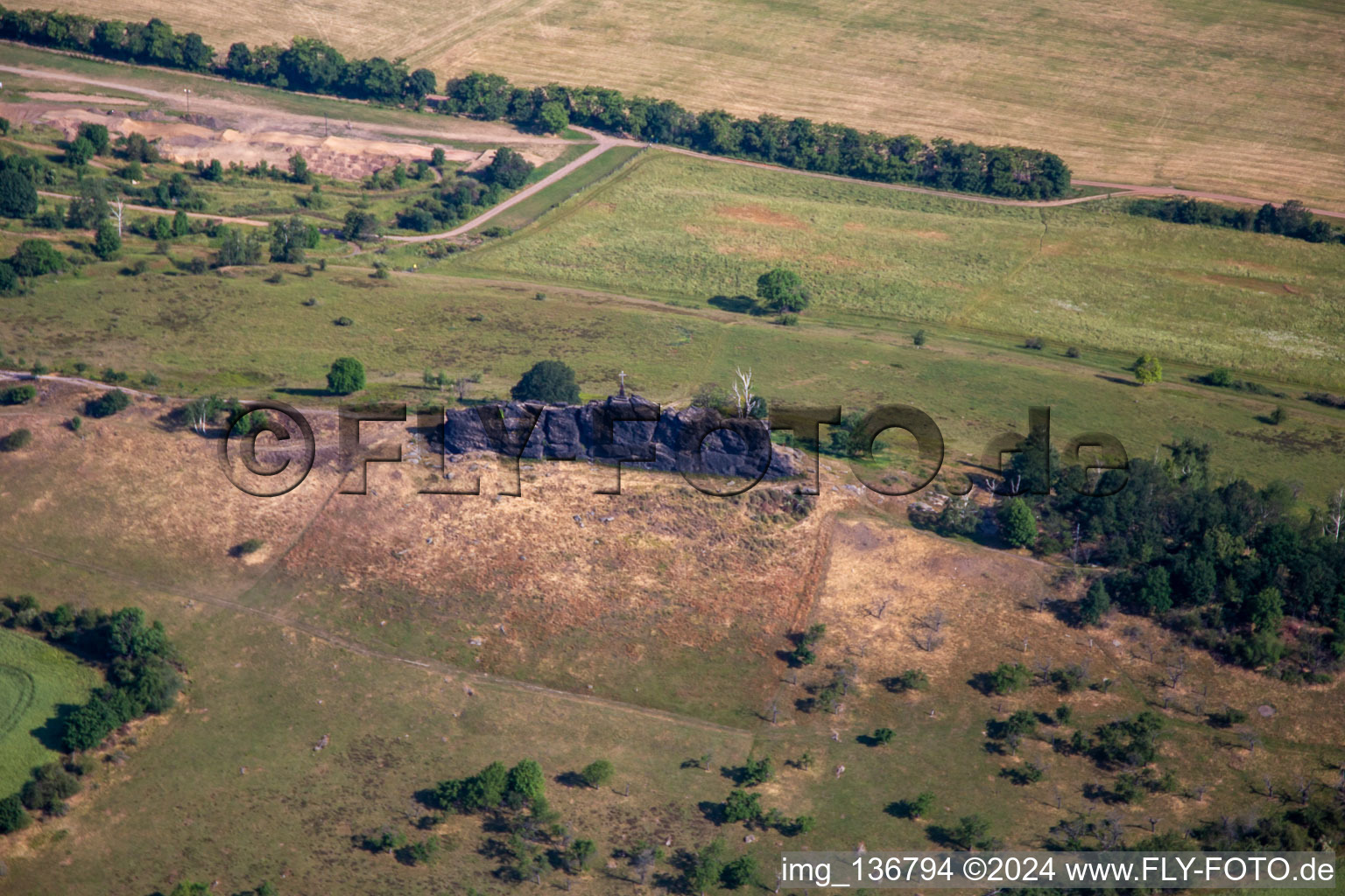 Aerial view of Large counterstone stone ship in Ballenstedt in the state Saxony-Anhalt, Germany