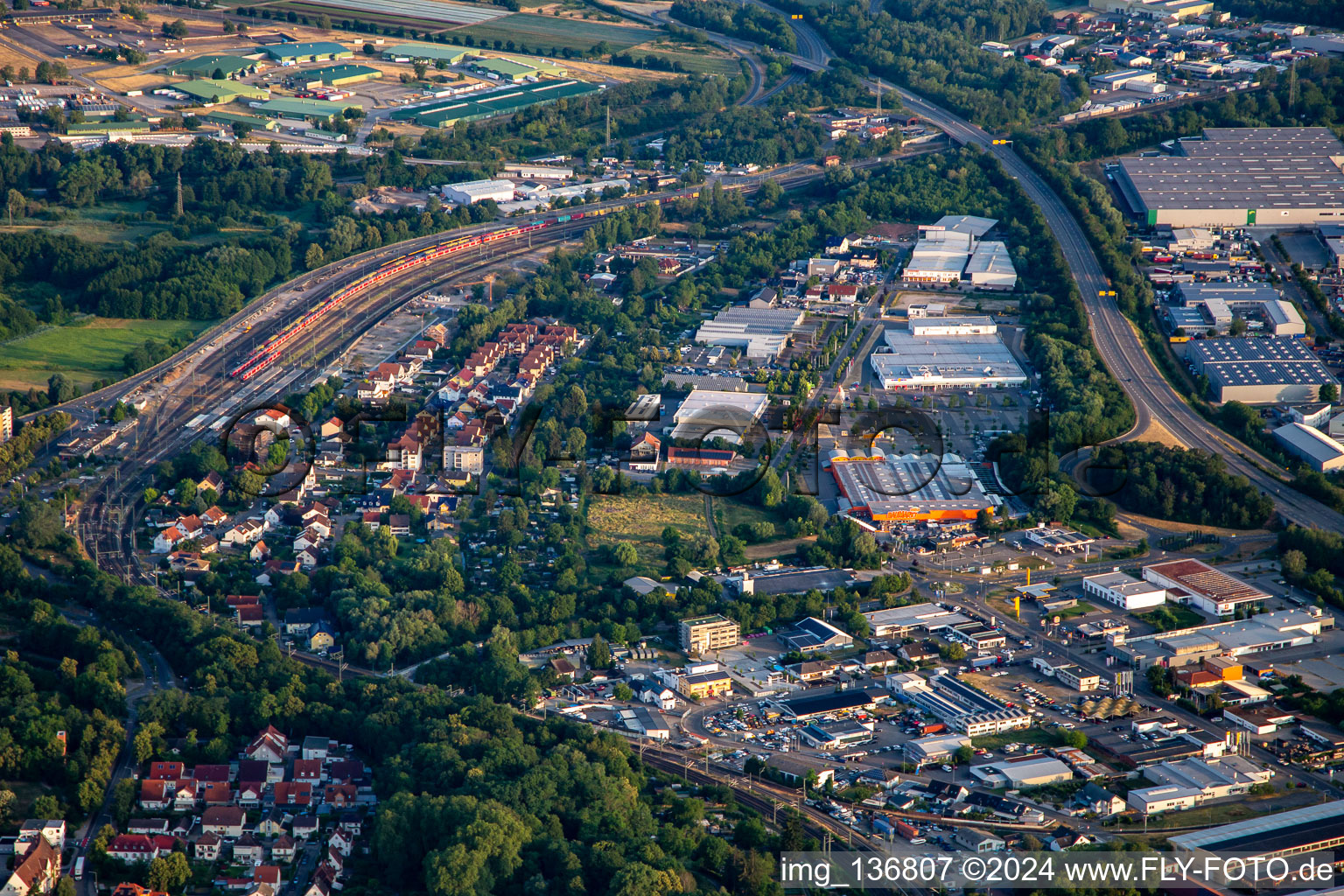 Commercial area at the train station in Germersheim in the state Rhineland-Palatinate, Germany