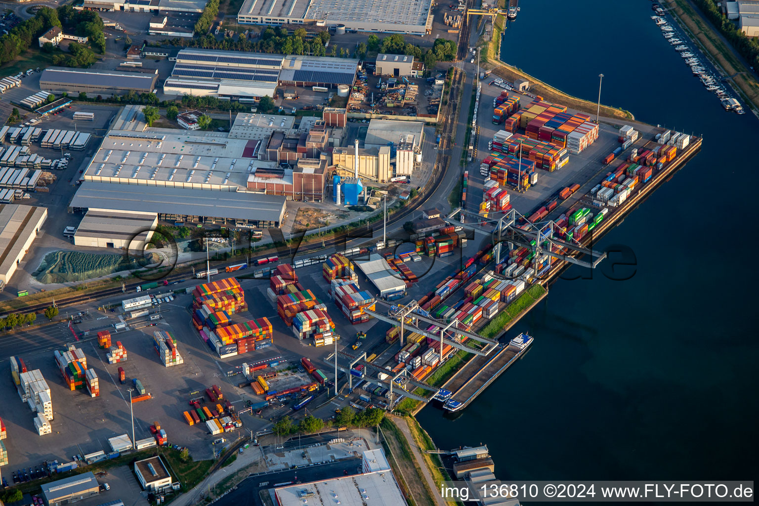 Container port on Süduferstr in Germersheim in the state Rhineland-Palatinate, Germany