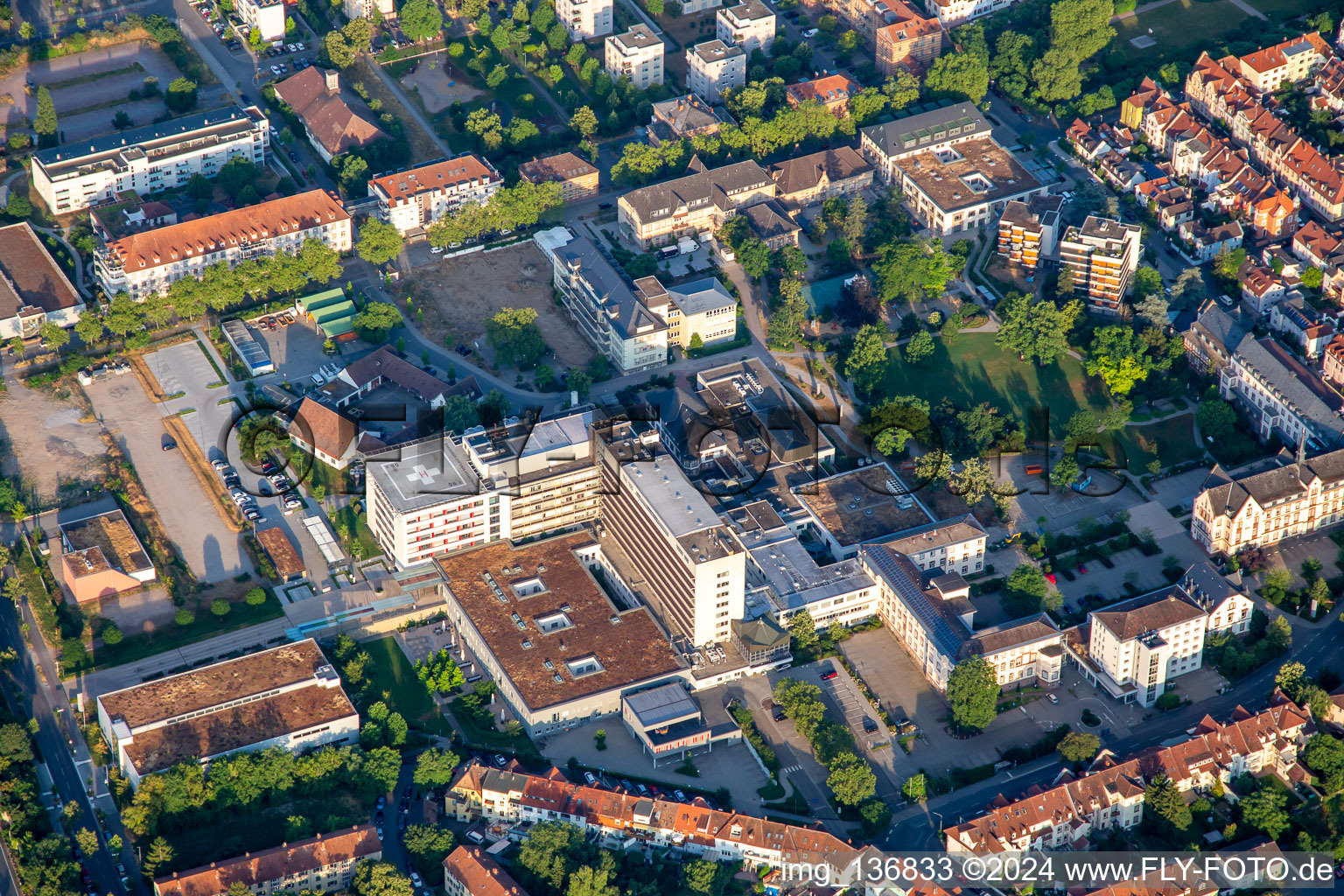 Aerial view of Deaconess Foundation Hospital Speyer in Deaconess Park in Speyer in the state Rhineland-Palatinate, Germany