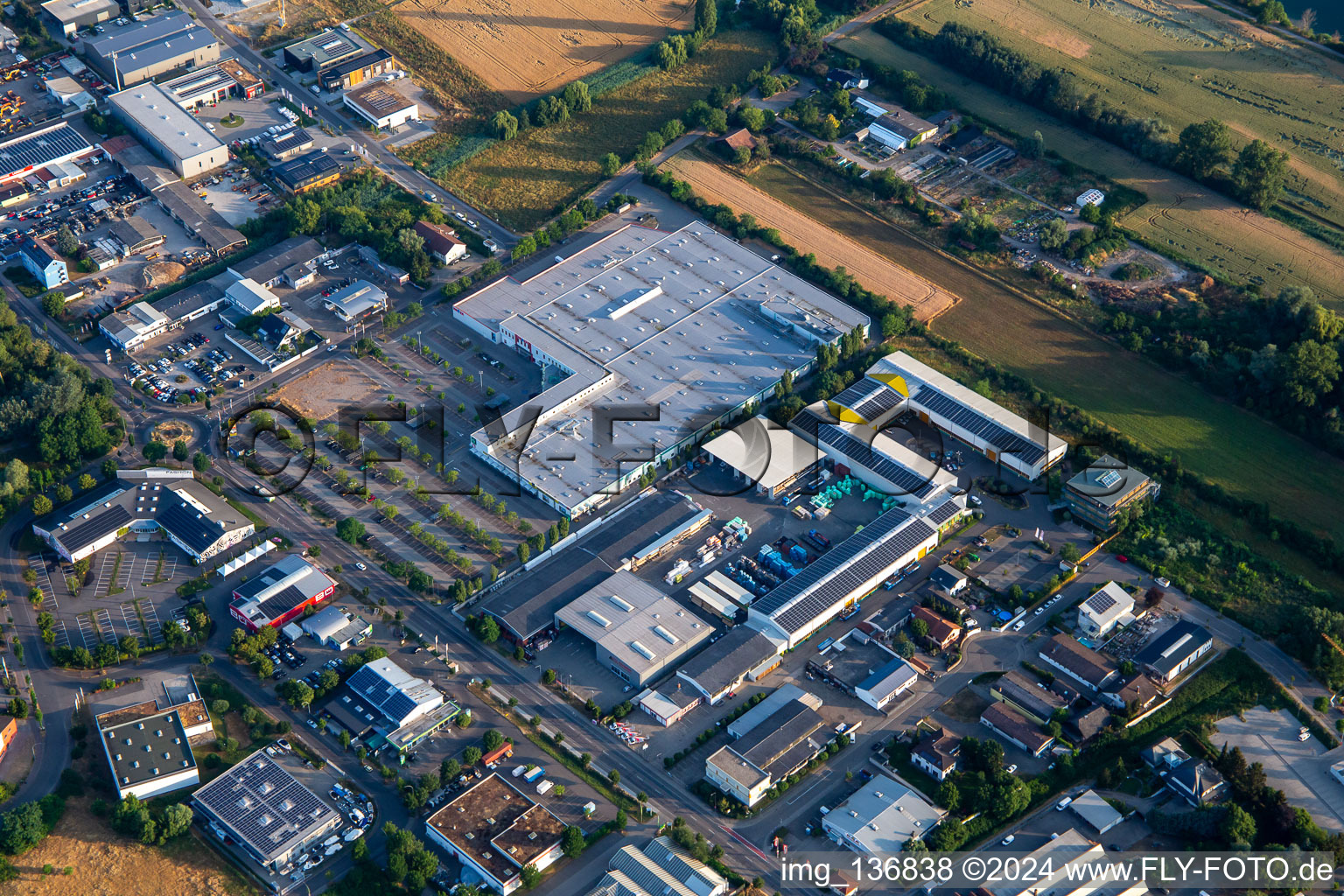 Aerial view of E-center Stiegler in the district Ludwigshof in Speyer in the state Rhineland-Palatinate, Germany