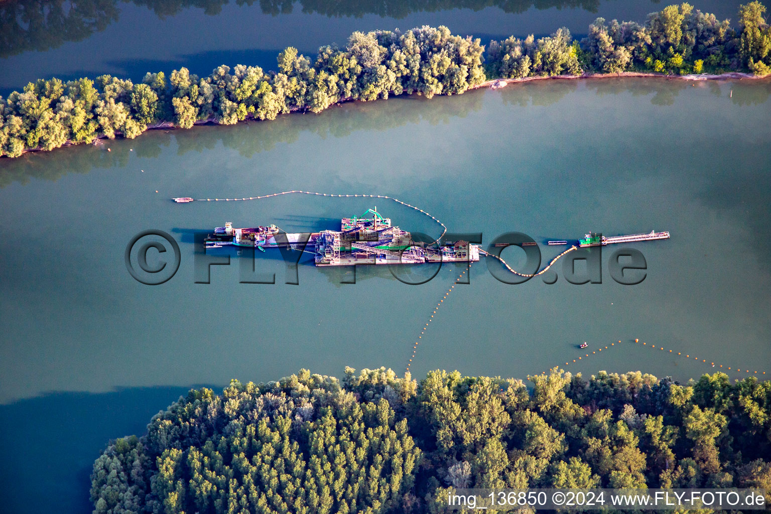 Gravel dredger in the Otterstadt Old Rhine in Otterstadt in the state Rhineland-Palatinate, Germany