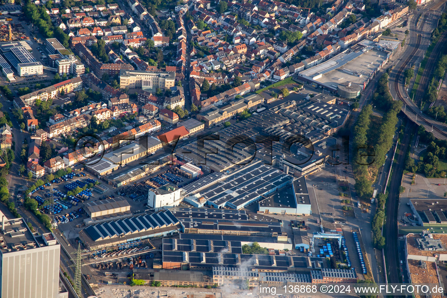 Aerial view of Old Ropery in the district Neckarau in Mannheim in the state Baden-Wuerttemberg, Germany