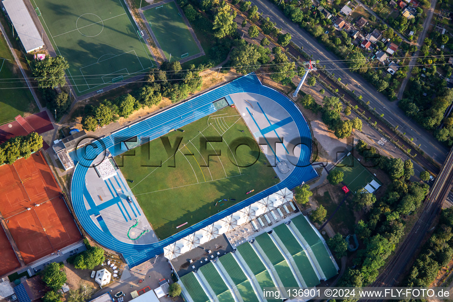 Olympic Athletics Training Center with Michael Hoffmann Stadium in the district Neckarstadt-Ost in Mannheim in the state Baden-Wuerttemberg, Germany