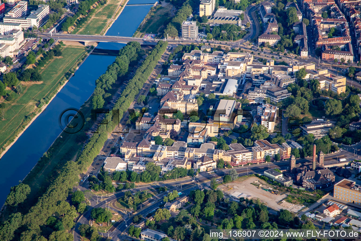 University Hospital Mannheim from southeast in the district Neckarstadt-Ost in Mannheim in the state Baden-Wuerttemberg, Germany