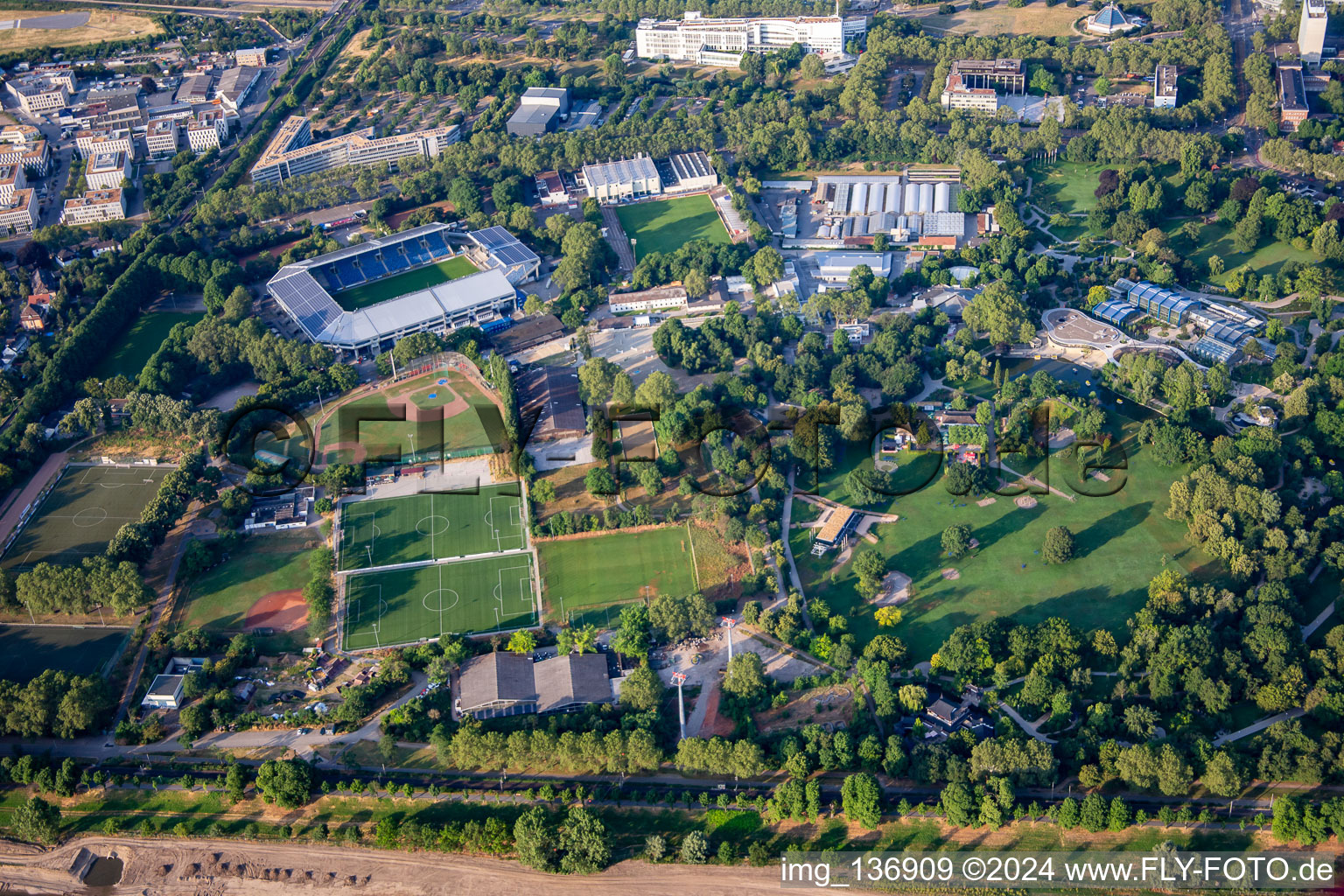 Carl-Benz-Stadion, VfR Mannheim 1896 eV - Youth Center - Grass Training Ground Ativ, at Luisenpark in the district Oststadt in Mannheim in the state Baden-Wuerttemberg, Germany