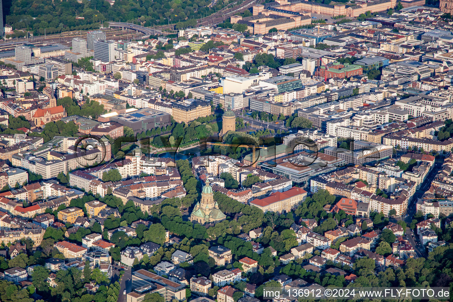 Christ Church and water tower Mannheim in the district Oststadt in Mannheim in the state Baden-Wuerttemberg, Germany