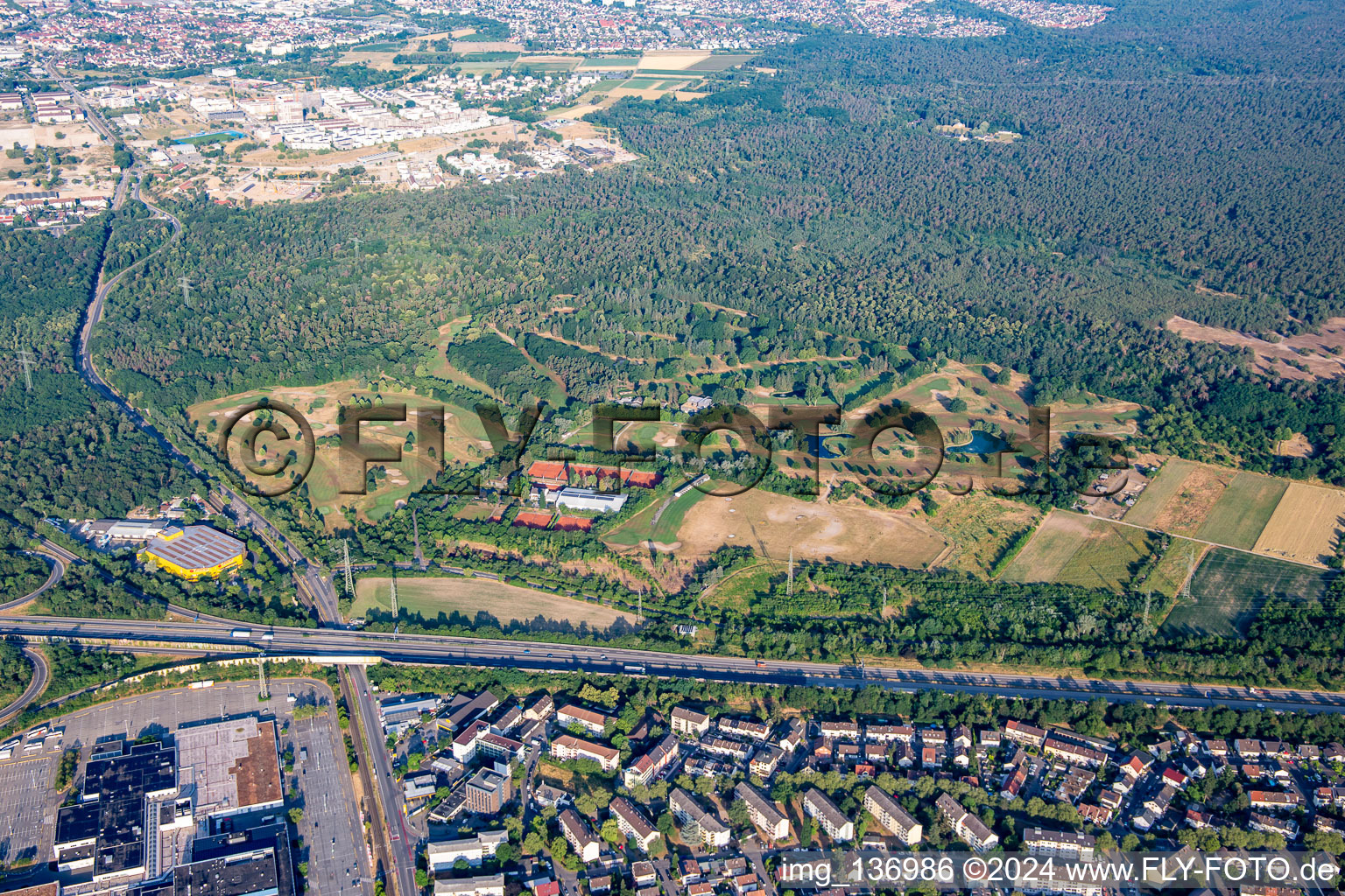 Aerial photograpy of Golf Club Mannheim-Viernheim 1930 eV in Viernheim in the state Hesse, Germany