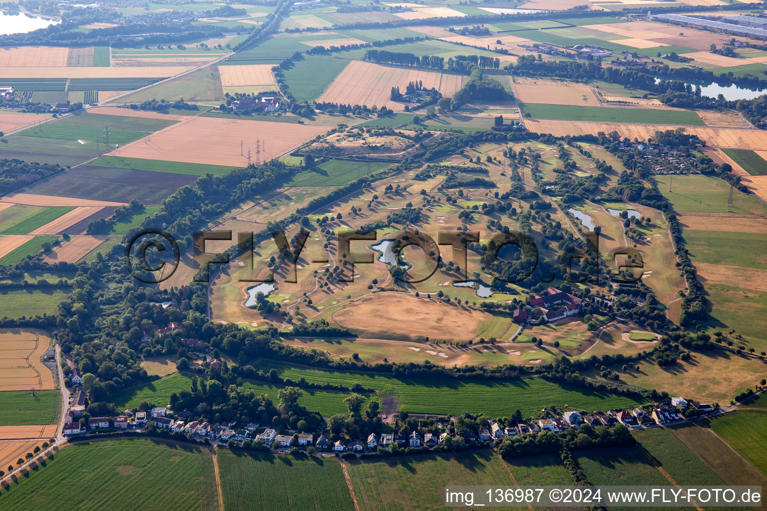 Golf course Heddesheim Gut Neuzenhof in Heddesheim in the state Baden-Wuerttemberg, Germany seen from above