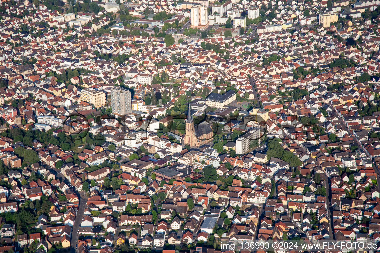 Town Hall and Apostle Church - Parish of John XXIII in Viernheim in the state Hesse, Germany