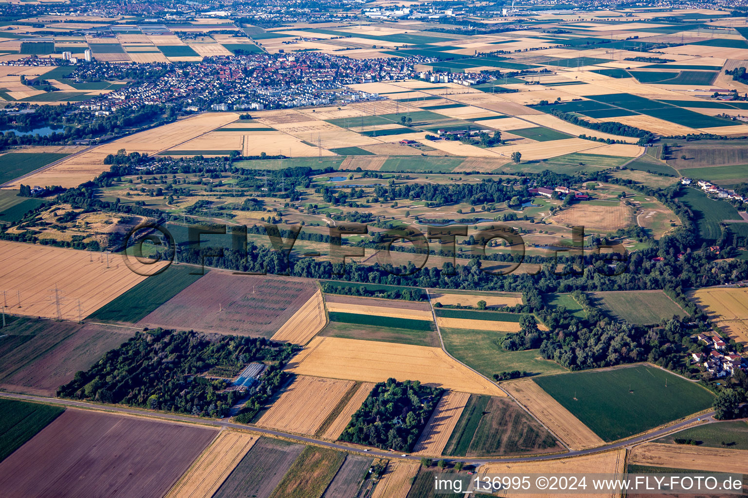 Golf course Heddesheim Gut Neuzenhof in Heddesheim in the state Baden-Wuerttemberg, Germany from the plane