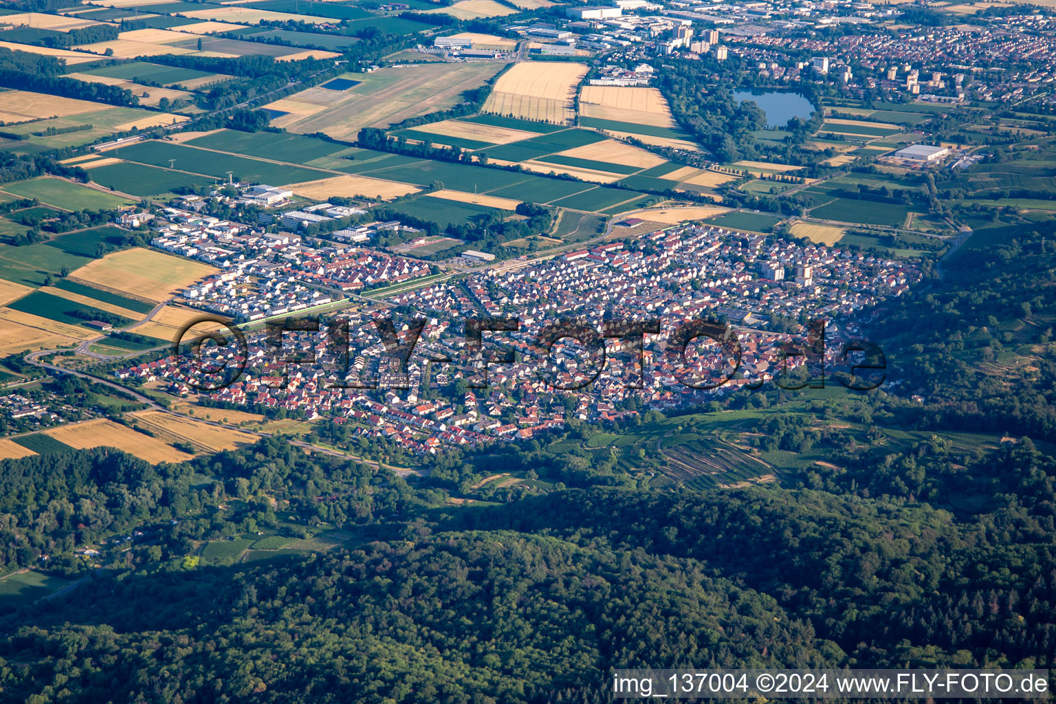 Aerial view of From the southeast in Laudenbach in the state Baden-Wuerttemberg, Germany