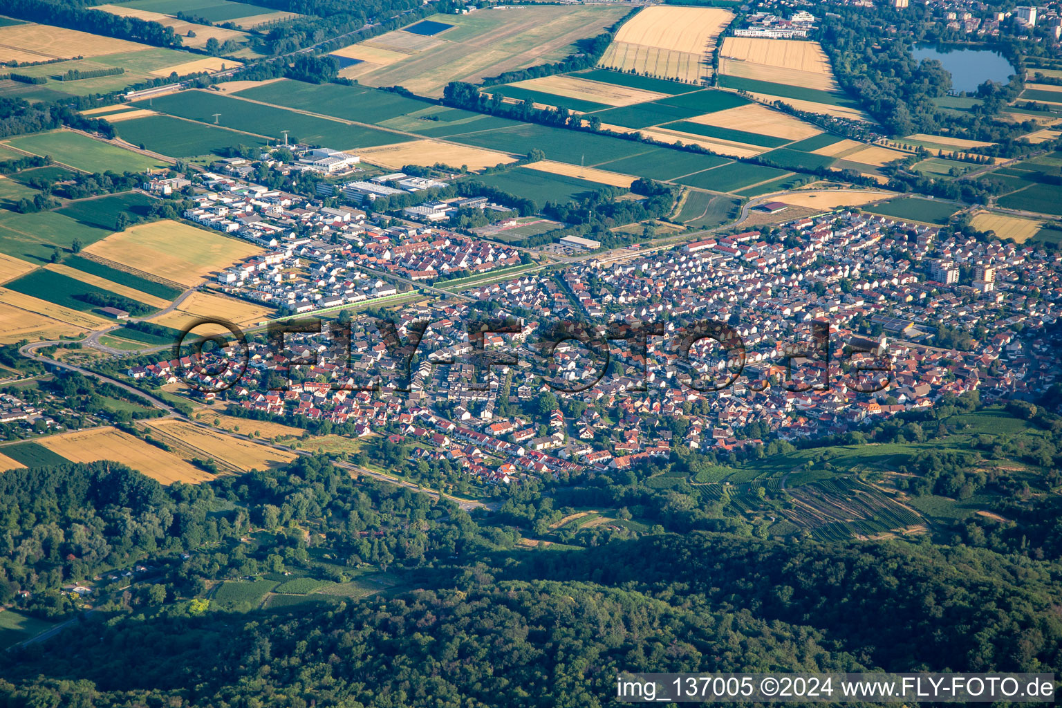 Aerial photograpy of From the southeast in Laudenbach in the state Baden-Wuerttemberg, Germany