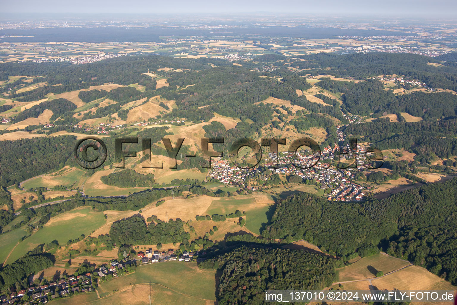 Aerial view of District Bonsweiher in Mörlenbach in the state Hesse, Germany