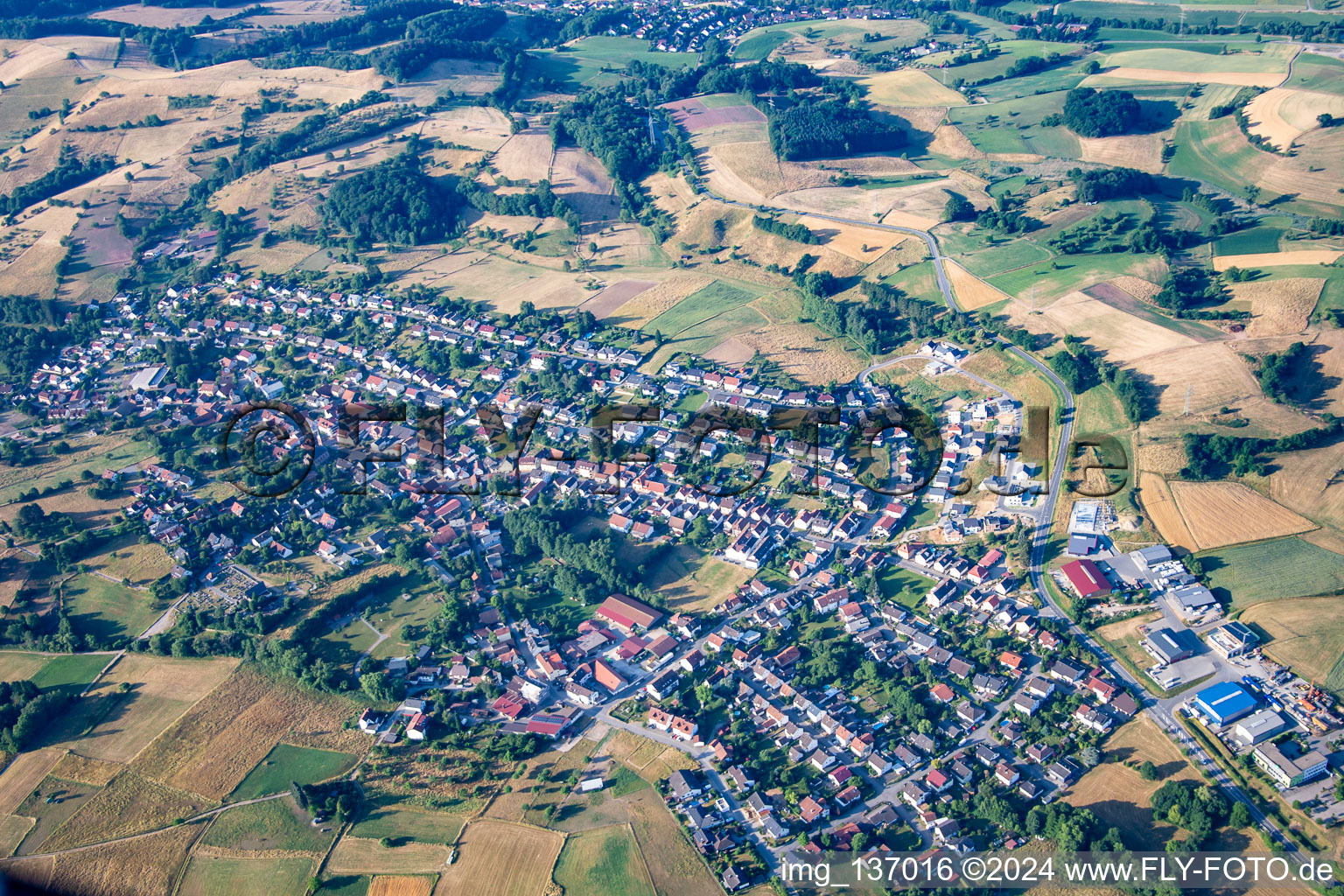 Aerial view of District Zotzenbach in Rimbach in the state Hesse, Germany