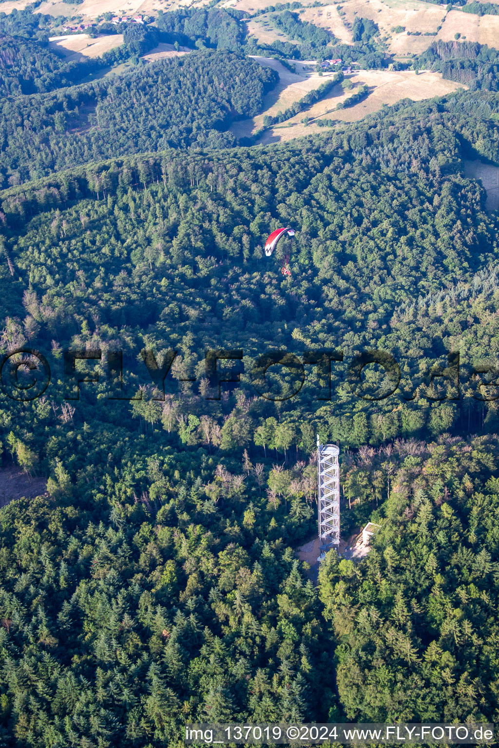 Aerial photograpy of Drum tower Rimbach in Rimbach in the state Hesse, Germany