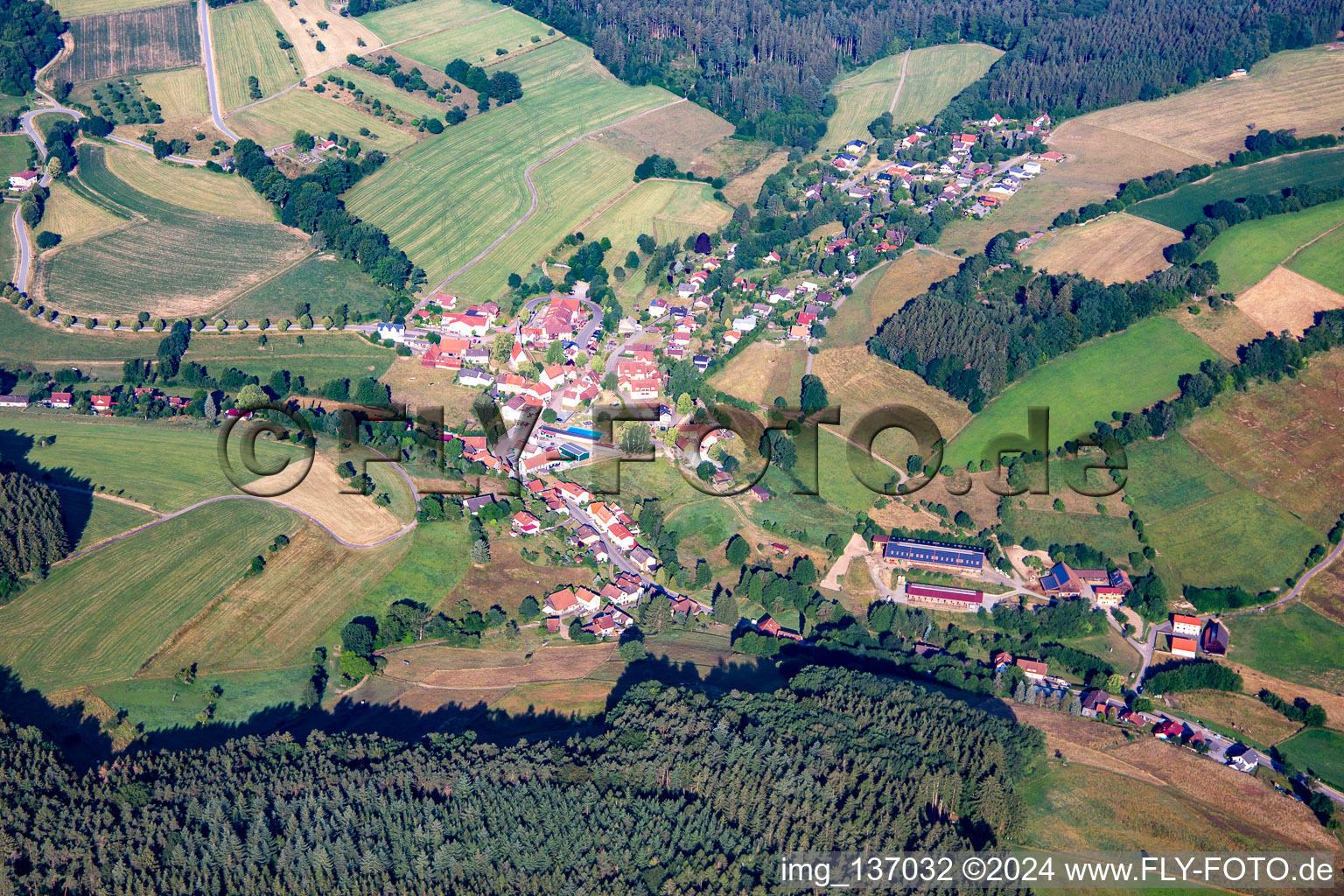 District Güttersbach in Mossautal in the state Hesse, Germany from above