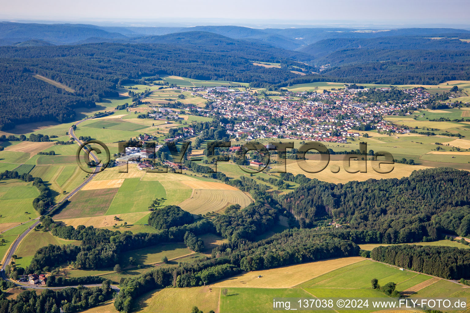 District Beerfelden in Oberzent in the state Hesse, Germany from the drone perspective