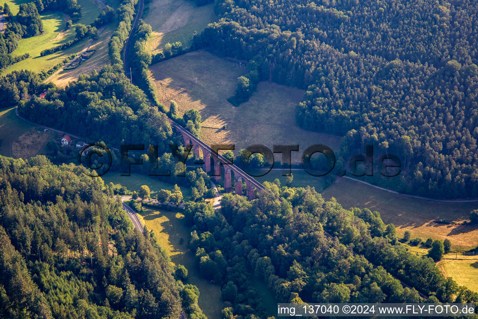 Aerial photograpy of Himbächel Viaduct in the district Hetzbach in Oberzent in the state Hesse, Germany