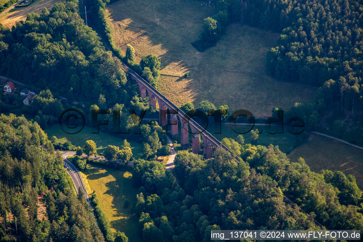 Oblique view of Himbächel Viaduct in the district Hetzbach in Oberzent in the state Hesse, Germany