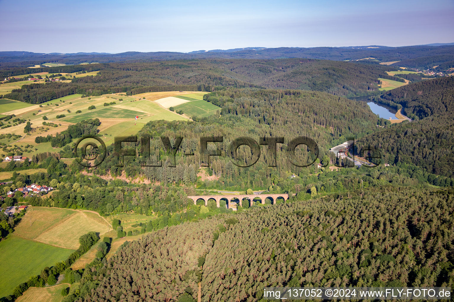 Himbächel Viaduct in the district Hetzbach in Oberzent in the state Hesse, Germany seen from above