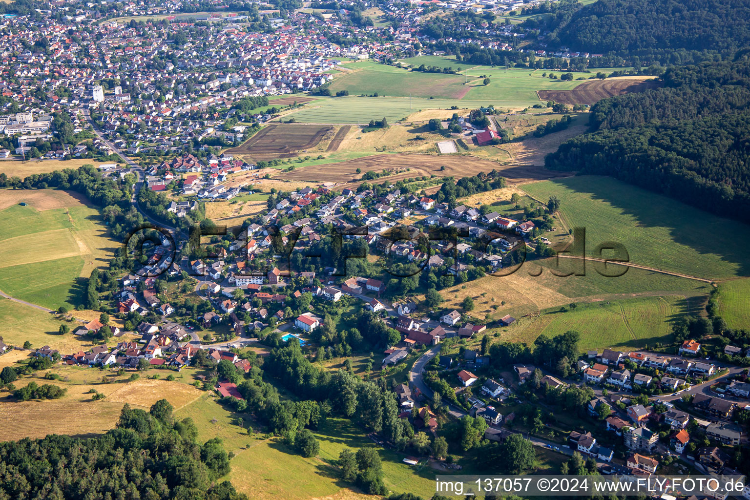 Erbach in the state Hesse, Germany seen from above