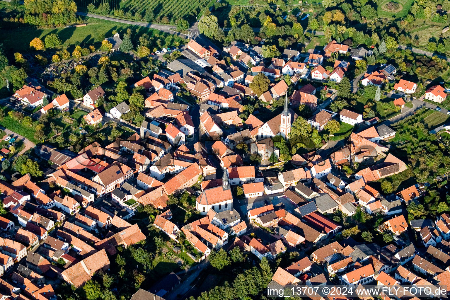 Bird's eye view of Göcklingen in the state Rhineland-Palatinate, Germany