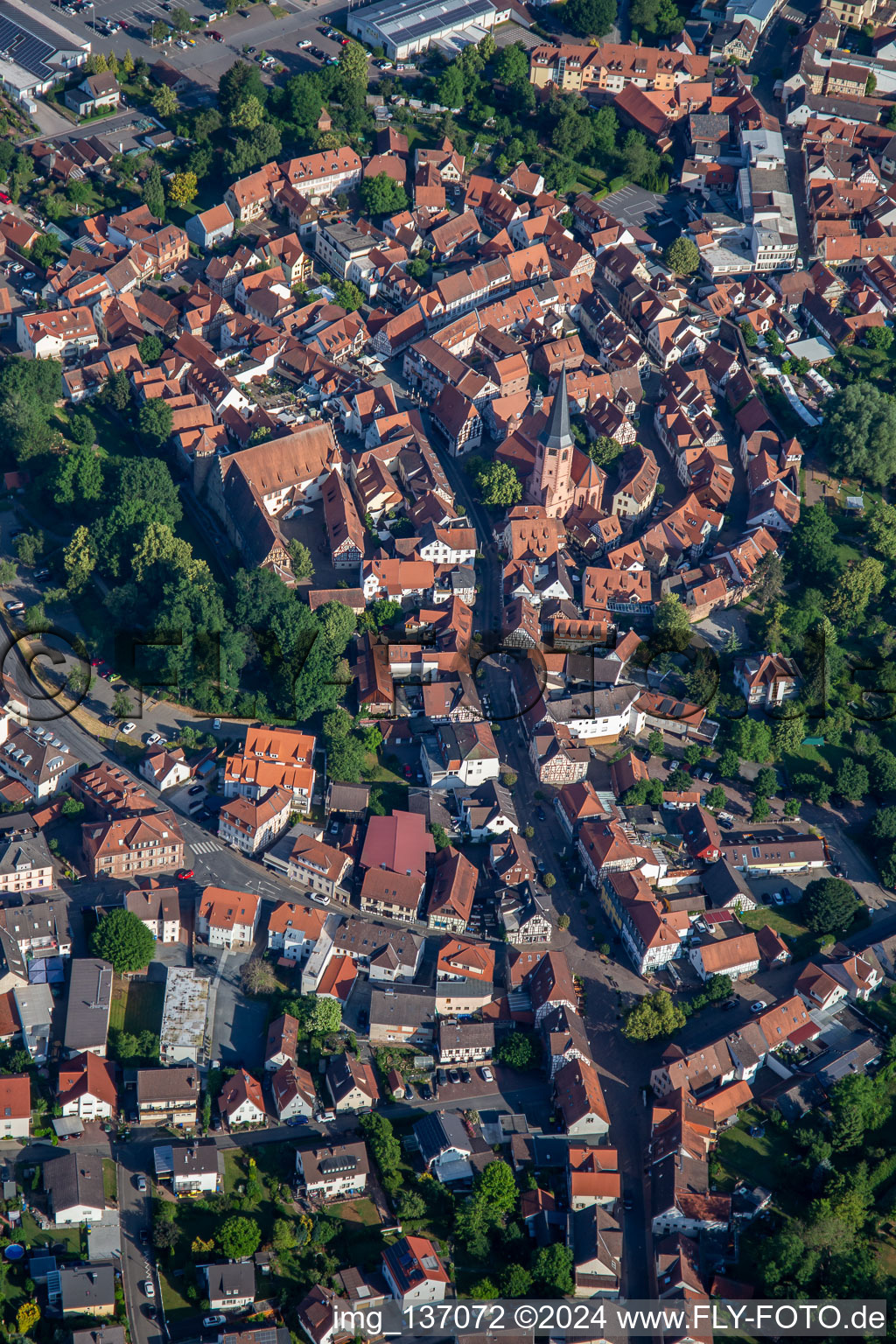 Historic Old Town Braunstrasse from S0 in Michelstadt in the state Hesse, Germany