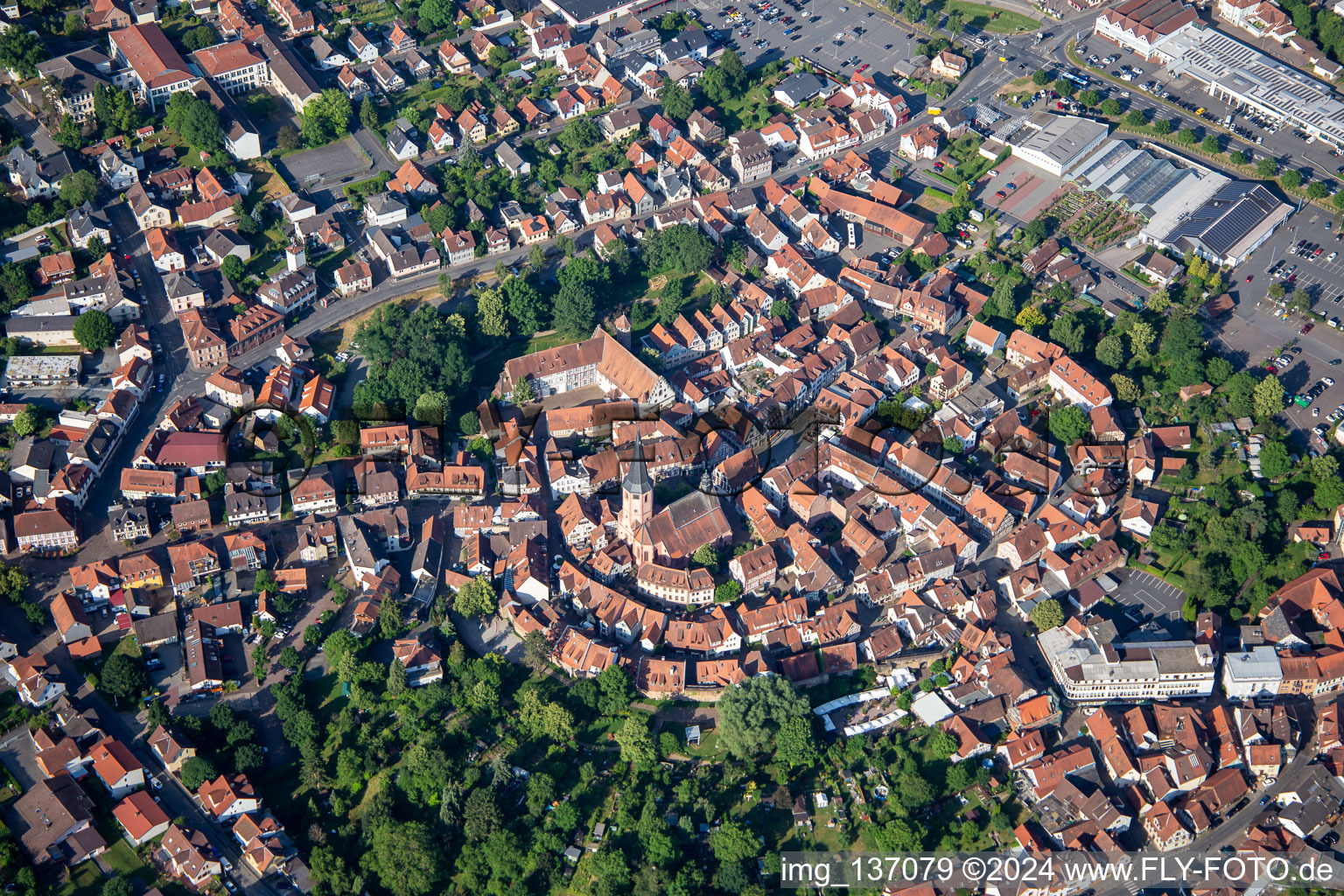 Historic Old Town Market Church from the Northeast in Michelstadt in the state Hesse, Germany