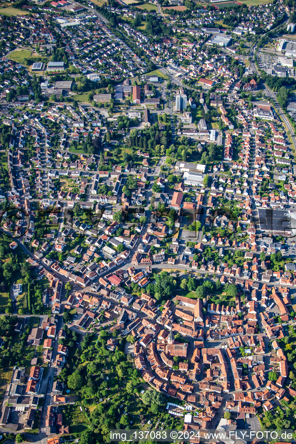 Aerial view of Overview from the north in the district Stockheim in Michelstadt in the state Hesse, Germany