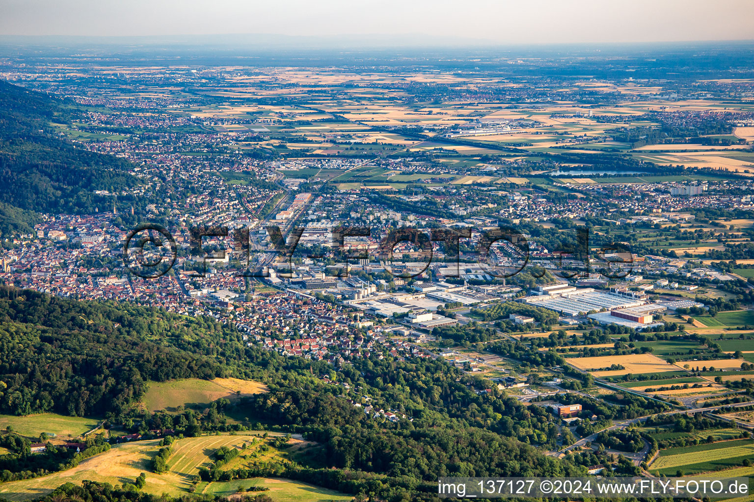 Aerial view of From northeast in Weinheim in the state Baden-Wuerttemberg, Germany