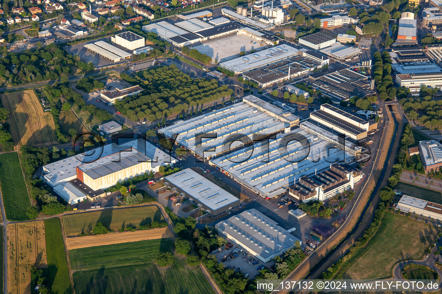 Aerial view of Freudenberg Performance Materials in Weinheim in the state Baden-Wuerttemberg, Germany