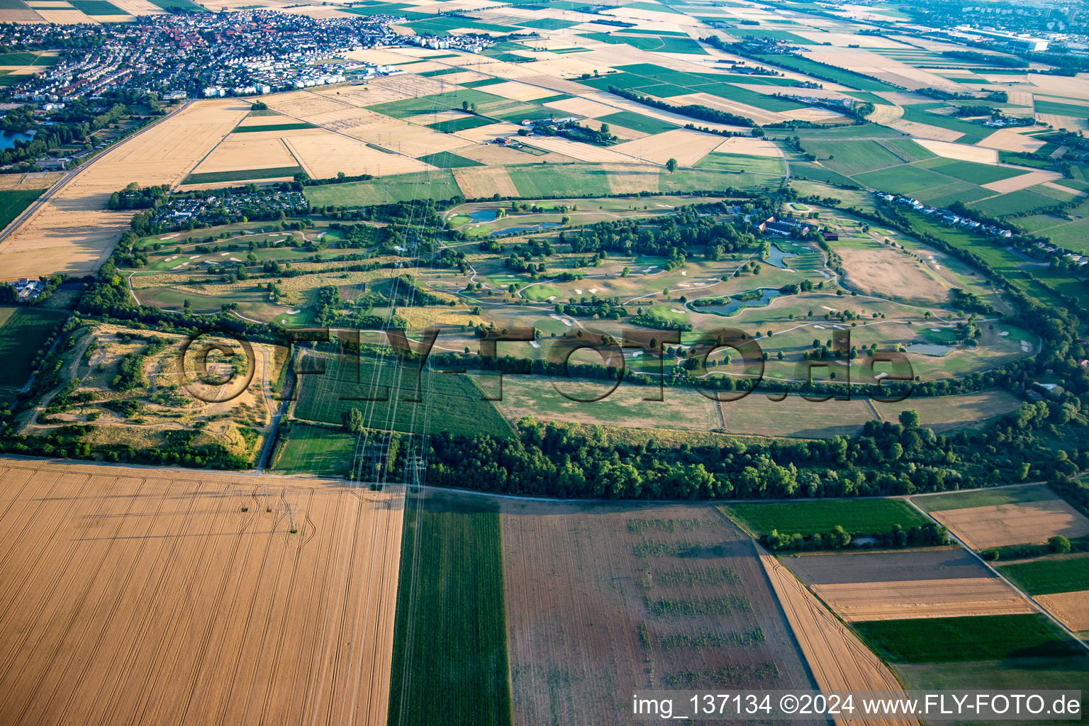 Bird's eye view of Golf course Heddesheim Gut Neuzenhof in Heddesheim in the state Baden-Wuerttemberg, Germany