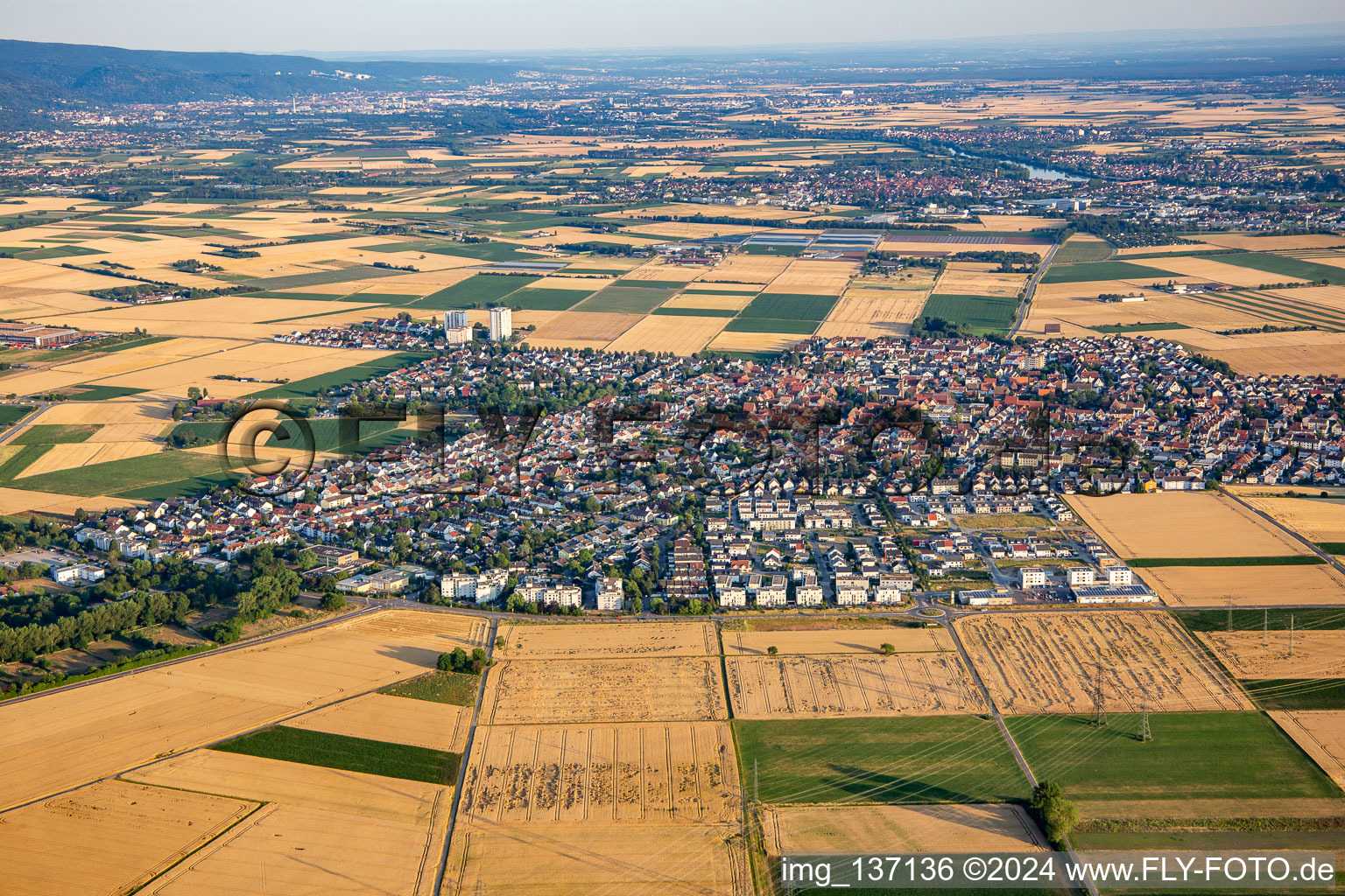 Aerial view of From the northwest in Heddesheim in the state Baden-Wuerttemberg, Germany