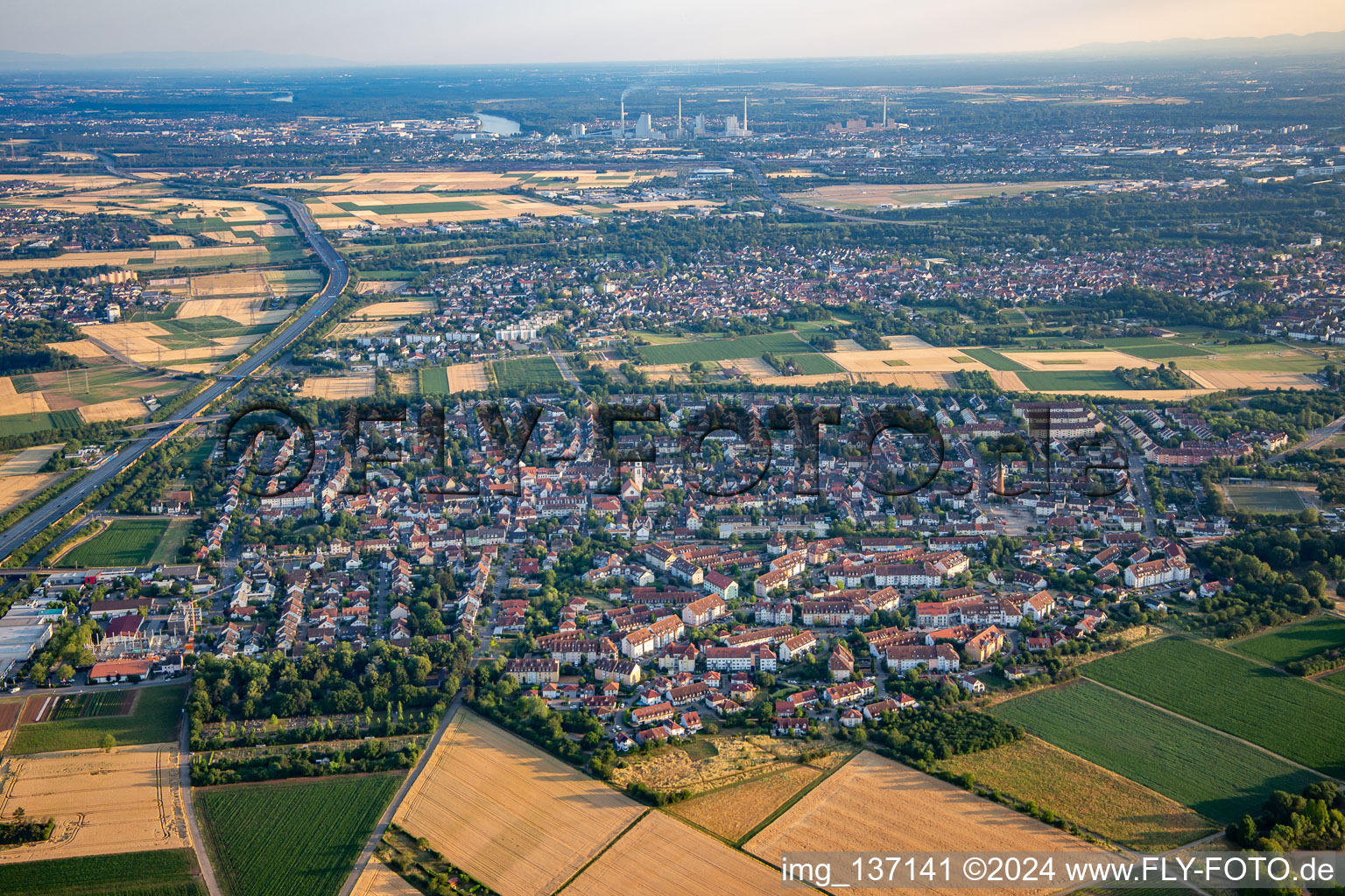 Aerial view of District Vogelstang in Mannheim in the state Baden-Wuerttemberg, Germany